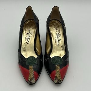 Vintage Albanese Roma Italy Leather Women Flat‎ Snakeskin Shoes Size 9.5  EUR 40